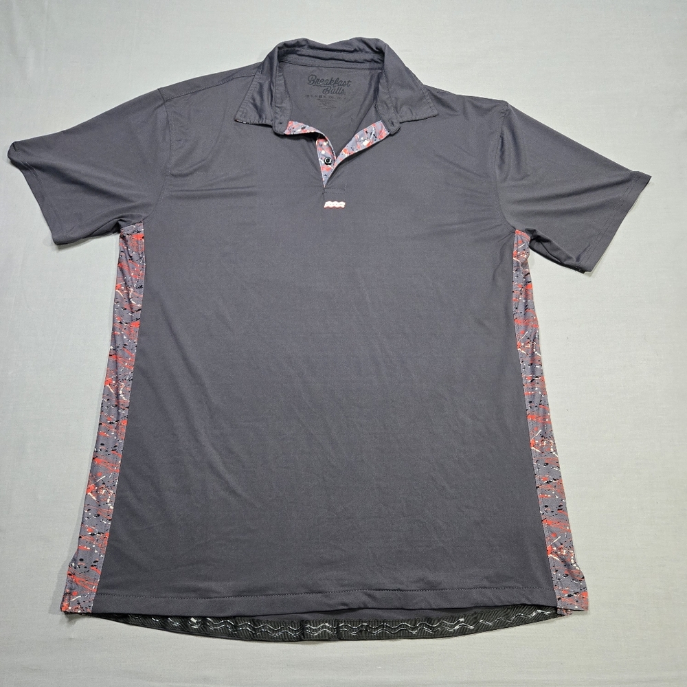 Breakfast Balls Polo Shirt Men's Large Gray Splatter Print‎ Trim Golf Classic